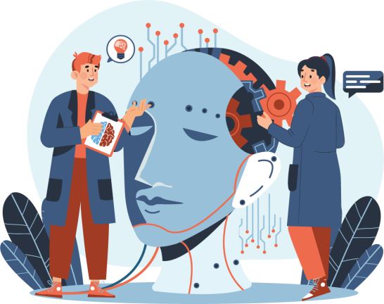 Laptop toont dashboard met SEO-statistieken en AI-assistent voor online zichtbaarheid