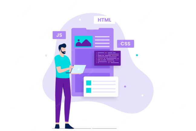 Code-editor met HTML, CSS en JavaScript voor WordPress-front-end-ontwikkeling