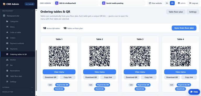 Besteltafels & QR