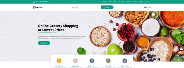 Responsive webdesign van een online supermarkt met productcategorieën